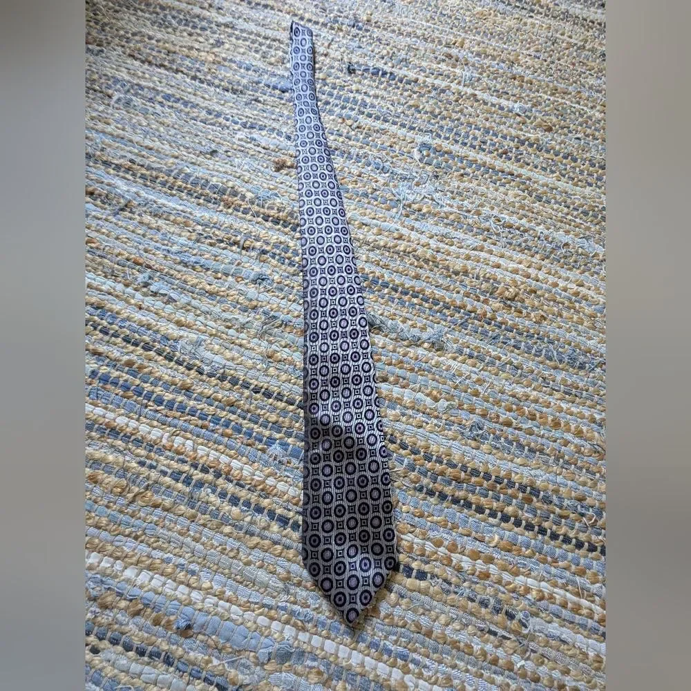 Pronto Uomo Couture Silk Tie Gray Purple Black Geometric Circle Diamond Pattern